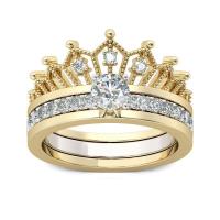 Zink Alloy Finger Ring, Crown, plated, 2 stycken & mode smycken & olika storlek för val & med strass, gyllene, nickel, bly och kadmium gratis, Säljs av Ställ