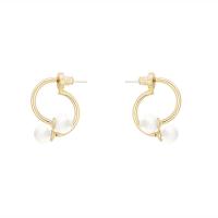 Messing oorbelknoppen, met Plastic Pearl, gold plated, voor vrouw, 30mm, Verkocht door pair