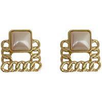 Messing oorbelknoppen, met Plastic Pearl, gold plated, voor vrouw & hol, 21mm, Verkocht door pair