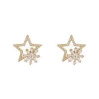 Ciúbach Zirconia Micrimhilseogra réiteodh Earring Prás, Star, dath an óir plated, micrea réiteach zirconia ciúbach & do bhean & log, 17mm, Díolta De réir Péire