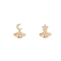 Boucles d'oreilles asymétriques, laiton, Placage de couleur d'or, pavé de micro zircon & pour femme, 13x17mm, Vendu par paire