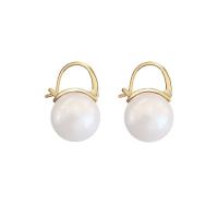 Brass Huggie Hoop Earring with Plastic Pearl gold color plated for woman Sold By Pair