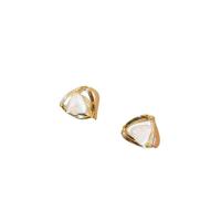 Cat's eye oorbellen, Messing, met Cats Eye, Driehoek, gold plated, micro pave zirconia & voor vrouw & hol, 12x12mm, Verkocht door pair