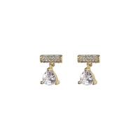 Brass Drop Earring gold color plated micro pave cubic zirconia & for woman Sold By Pair