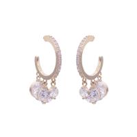 Brass Drop Earring plated micro pave cubic zirconia & for woman Sold By Pair