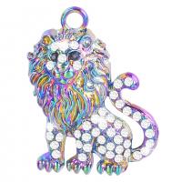 Zinc alliage strass Pendants, alliage de zinc, lion, Placage coloré, styles différents pour le choix & pour femme & avec strass, plus de couleurs à choisir, protéger l'environnement, sans nickel, plomb et cadmium, 49x59mm, Longueur Environ 50 cm, Vendu par PC