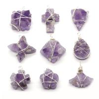 Natuurlijke Quartz Hangers, Amethist, met koperdraad, Onregelmatige, silver plated, DIY & verschillende stijlen voor de keuze, purper, 20-30mm, Verkocht door PC