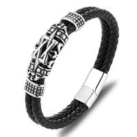 Pulseras de Cordón de PU, Cuero de PU, con Partículas de acero, Doble capa & longitud diferente para la opción & para hombre, Negro, Vendido por UD