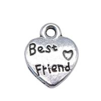 En alliage de zinc message Pendentifs, coeur, Plaqué de couleur d'argent, DIY, argent, protéger l'environnement, sans nickel, plomb et cadmium, 12x10mm, Vendu par PC