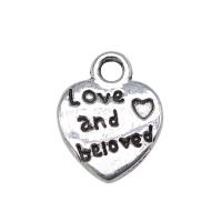 En alliage de zinc message Pendentifs, coeur, Plaqué de couleur d'argent, DIY, argent, protéger l'environnement, sans nickel, plomb et cadmium, 12x10mm, Vendu par PC