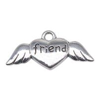 En alliage de zinc message Pendentifs, forme d'aile, Plaqué de couleur d'argent, DIY, argent, protéger l'environnement, sans nickel, plomb et cadmium, 26x12mm, Vendu par PC