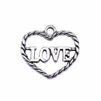 En alliage de zinc message Pendentifs, coeur, Plaqué de couleur d'argent, DIY, argent, protéger l'environnement, sans nickel, plomb et cadmium, 14x15mm, Vendu par PC