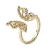 Cubic Zirconia Micro Pave Brass Ring Butterfly gold color plated Adjustable & micro pave cubic zirconia & for woman & hollow gold 18mm Sold By PC