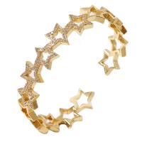 metal Brazalete, Estrella, chapado en color dorado, micro arcilla de zirconia cúbica & para mujer & hueco, 58mm, Vendido por UD