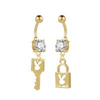 Ventre anello in acciaio inox, 316L acciaio inox, Lock and Key, unisex & stili diversi per la scelta & Micro spianare cubic zirconia & cavo, oro, 48mm, Venduto da PC