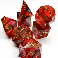 Resin Dice Carved 7 pieces & mixed red 15-20mm Sold By Set