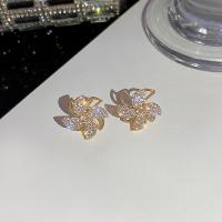 Messing Stud Earring, Pinwheel, guldfarve belagt, Micro Pave cubic zirconia & for kvinde & hule, 17x17mm, Solgt af par