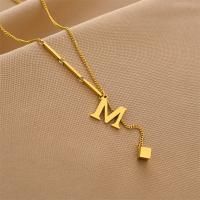 Colar de aço titânio, Partículas de aço, with 1.97inch extender chain, Letra M, joias de moda & para mulher, dourado, comprimento Aprox 17.72 inchaltura, vendido por PC