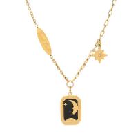 Collier d'acier titane, avec 1.97inch chaînes de rallonge, bijoux de mode & pour femme & autocollant époxyde, doré, Longueur Environ 17.72 pouce, Vendu par PC