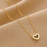 Collier d'acier titane, avec coquille, avec 1.97inch chaînes de rallonge, coeur, bijoux de mode & pour femme, doré, Longueur Environ 17.72 pouce, Vendu par PC