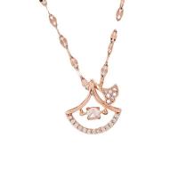 Collier d'acier titane, avec 1.97inch chaînes de rallonge, bijoux de mode & pour femme & avec strass, couleur or rose, Longueur Environ 17.72 pouce, Vendu par PC