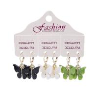 Pendientes de Acrílico, con aleación de zinc, Mariposa, chapado en color dorado, Joyería & para mujer, más colores para la opción, 22x32mm, aproximado 3parespareja/Set, Vendido por Set