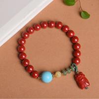 Cinnabar Armband, met Natuursteen & Messing, gold plated, mode sieraden & voor vrouw, rood, 8mm, Lengte Ca 18 cm, Verkocht door PC