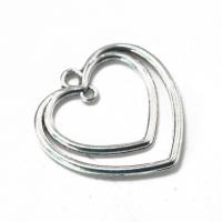 Pendentifs coeur en alliage de zinc, Plaqué de couleur d'argent, Double couche & DIY & boucle de 1/1 & creux, argent, protéger l'environnement, sans nickel, plomb et cadmium, 25x25x1.90mm, Vendu par PC