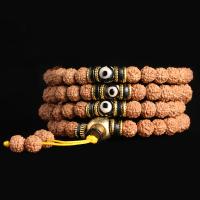 108 Mala kralen, Rudraksha, met Kokosnoot & Tibetaanse agaat & Messing, multilayer & uniseks & verschillende grootte voor keus, Ca 108pC's/Strand, Verkocht door Strand