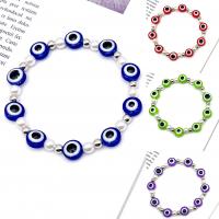 Bracelet Evil Eye bijoux, résine, avec plastique revêtu de cuivre & perle de plastique, Rond, Placage de couleur argentée, bijoux de mode, plus de couleurs à choisir, 10x6mm,6mm,5mm, Longueur Environ 19 cm, Vendu par PC