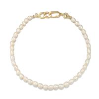 Colar de Pérolas de Água Doce Natural, Pérolas de água doce, with liga de zinco, cromado de cor dourada, joias de moda & para mulher, branco, 8mm, comprimento 40 cm, vendido por PC