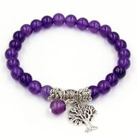 Amethist Armband, met Zinc Alloy, Boom, silver plated, mode sieraden, purper, Lengte Ca 18.35-19.5 cm, Verkocht door PC