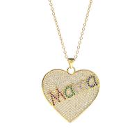 Circón cúbico Micro pavimentar collar de cobre amarillo, metal, Corazón, chapado en color dorado, micro arcilla de zirconia cúbica & para mujer, 34x32mm, longitud aproximado 17.7 Inch, Vendido por UD