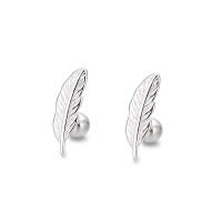 Sterling Silver Κοσμήματα Σκουλαρίκι, 925 Sterling Silver, Φτερό, χρώμα επάργυρα, για τη γυναίκα, 3.60x10.30mm, Sold Με Ζεύγος