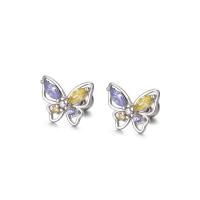 Sterling Silver Jewelry orecchino, 925 argento sterlina, Farfalla, placcato color platino, per la donna & con strass, 9.60x8mm, Venduto da coppia