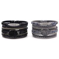 PU Leather Cord Bracelets with Zinc Alloy multilayer & for woman & with rhinestone Sold By PC