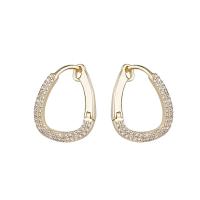 Laiton Anneau d'oreille, Placage de couleur d'or, pour femme & avec strass, 13x17mm, Vendu par PC