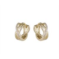 Brass Huggie Hoop Earring gold color plated for woman & with rhinestone & hollow Sold By PC