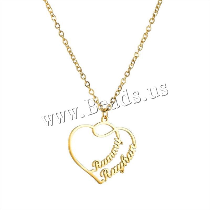 Collier personnalisé, Acier inoxydable 304, avec 1.97inch chaînes de rallonge, coeur, bijoux de mode & pour femme, doré, Longueur Environ 17.72 pouce, Vendu par PC