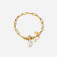 Jewelry Cruach dhosmálta Bracelet, 304 Cruach dhosmálta, le Pearl Plaisteacha, jewelry faisin & do bhean, órga, 0.4cm,1.6cm, Fad Thart 17.3 cm, Díolta De réir PC