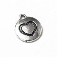 Pendentifs coeur en alliage de zinc, Plat rond, Plaqué de couleur d'argent, Vintage & unisexe, argent, protéger l'environnement, sans nickel, plomb et cadmium, 12x14x1.70mm, Vendu par PC