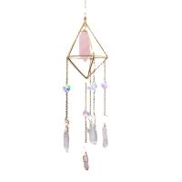 Hangende Ornamenten, Natuurlijke Quartz, met Kristal & Ijzer, gold plated, gefacetteerde, meer kleuren voor de keuze, 500mm, Verkocht door PC