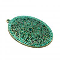 Zinc Alloy Pendler, Oval, forgyldt, Vintage & Unisex & hule, grøn, nikkel, bly & cadmium fri, 47x64x3.50mm, Solgt af PC