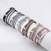 PU leder koord armbanden, met Zinc Alloy, multilayer & voor vrouw & met strass, meer kleuren voor de keuze, 12mm, Lengte Ca 7.79 inch, Verkocht door PC