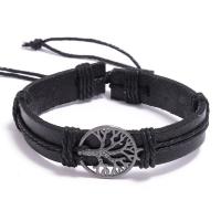 Full-Grain Rindsleder Armband, mit Zinklegierung, mit Verlängerungskettchen von 9-10cm, Baum, silberfarben plattiert, Einstellbar & Modeschmuck, keine, 12mm, Länge 17 cm, verkauft von PC