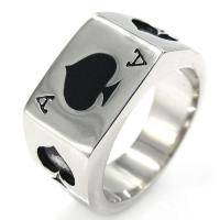 Anillo de dedo de acero inoxidable, acero inoxidable 316L, Poker, chapado, Joyería & diverso tamaño para la opción & para hombre, plateado, 16x12mm, Vendido por UD