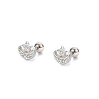 925 Sterling Silver Stud σκουλαρίκι, Σελήνη και Star, χρώμα επάργυρα, μικρο ανοίξει κυβικά ζιρκονία & για τη γυναίκα, 5.90x5.80mm, Sold Με Ζεύγος