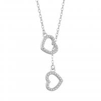 925 Sterling Silver Necklaces Heart plated for woman & with rhinestone & hollow Length Approx 17.7 Inch Sold By PC