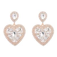 Rhinestone Ørering, Zinc Alloy, Heart, forgyldt, for kvinde & med rhinestone, flere farver til valg, nikkel, bly & cadmium fri, 39x63mm, Solgt af par