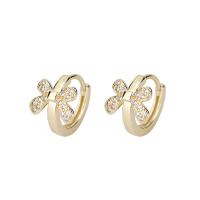 Messing Håndtaget tilbage Earring, Bowknot, guldfarve belagt, Micro Pave cubic zirconia & for kvinde, 9.50x11.50mm, Solgt af par